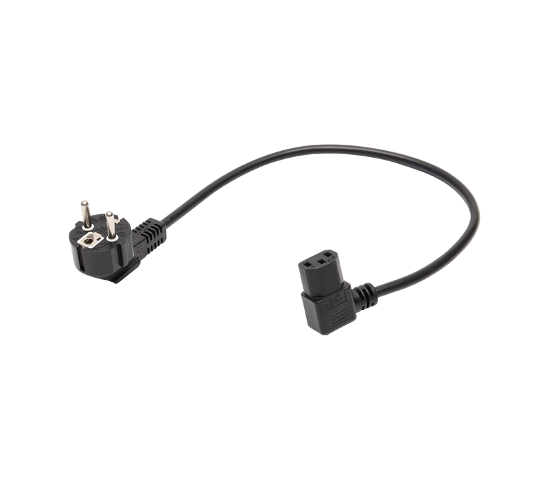JT008/FY003+ST3W 16A 250V المعيار الأوروبي ثلاثة دبوس 90 درجة الكوع التوصيل مع موصل IEC C13 90 درجة
