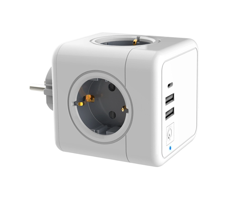 مشترك كهرباء مكعب E02C مع 4 منافذ على الطراز الأوروبي ومنفذين USB-A ومنفذ USB-C