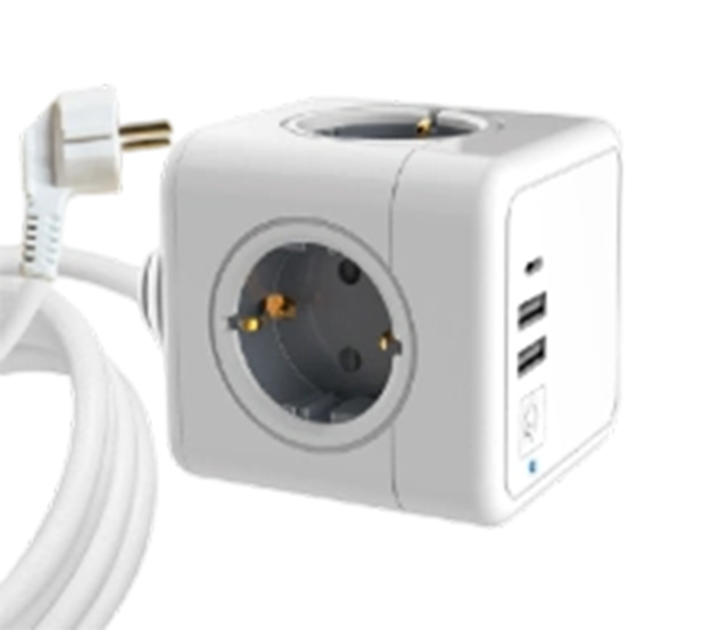 مشترك طاقة مكعب سلكي E04C مزود بـ 4 منافذ على الطراز الأوروبي ومنفذين USB-A ومنفذ USB-C