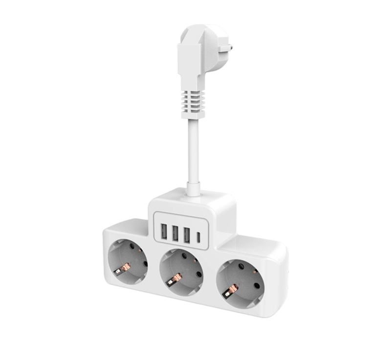 مشترك طاقة سلكي E13 مزود بـ 3 منافذ على الطراز الأوروبي و3 منافذ USB-A ومنفذ USB-C